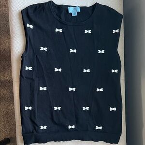 Black Sleeveless Top with White Bow Accents